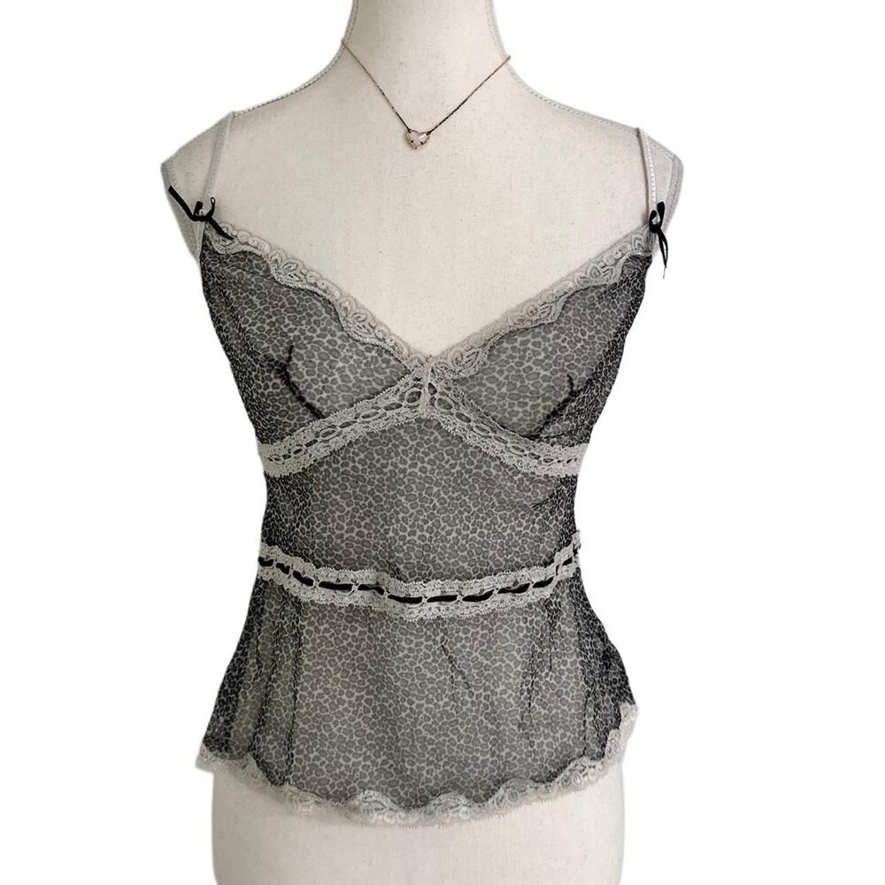 Collections Leopard Print Laced With Bow Sheer Y2K Cami Tank Size Medium
